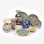 A group of Chinese porcelain including a crackleware vase, 26cm, a ginger jar, an enamel jar and