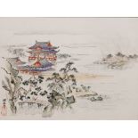 Early 20th Century Chinese School watercolour showing a rural temple, signed, from The Rowley