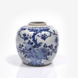 A Chinese blue and white porcelain ginger jar 19th Century in the Kangxi style decorated with a