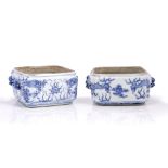 A pair of Chinese blue and white porcelain square bowls Daoguang (1821-1850) each with cloud and