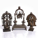 An bronze Indian altar ornament in the form of a hanging palanquin with Ganesh and other deities,