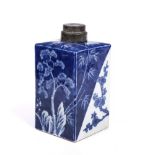 A Chinese blue and white square bottle vase Jianqing (1796-1820) decorated with Three Friends