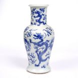 A Chinese blue and white baluster vase 19th Century with dragon and flaming pearl design, Chenghua