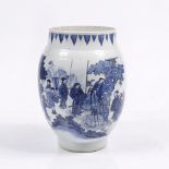 A Chinese Transitional blue and white porcelain ovoid jar shaped vase circa 1630-1650 decorated with