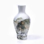 A Chinese porcelain baluster vase Republic period painted with figures within a mountainous