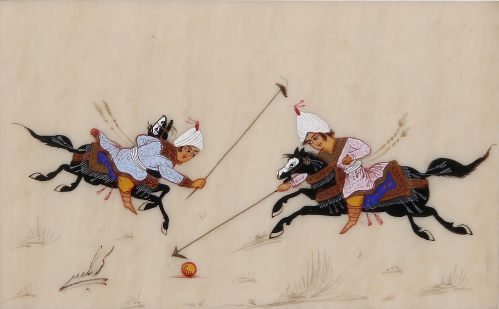 Persian School early 20th Century a set of four miniatures on ivory depicting falconry, hunting - Image 2 of 4