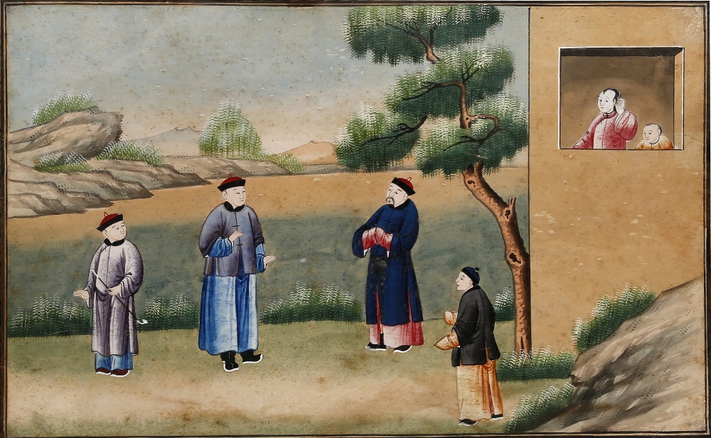 Chinese School 19th Century watercolour and gouache pair of garden scenes, one with two figures - Image 2 of 2