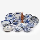 A group of Chinese and Japanese blue and white porcelain to include various plates, a Chinese blue