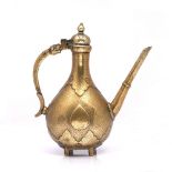 A Deccan bronze cast ewer 18th Century decorated with engraved medallions, repeating foliate