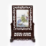 A Chinese famille rose porcelain table screen Republican period decorated in coloured enamels with a