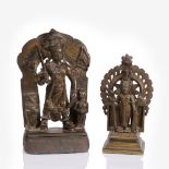 An Indian bronze model of Vishna 19th Century 13cm and one other South Indian bronze four armed