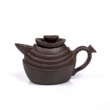 A Chinese Yixing teapot and cover 19th Century of oval bronze form with four graduated terraces,