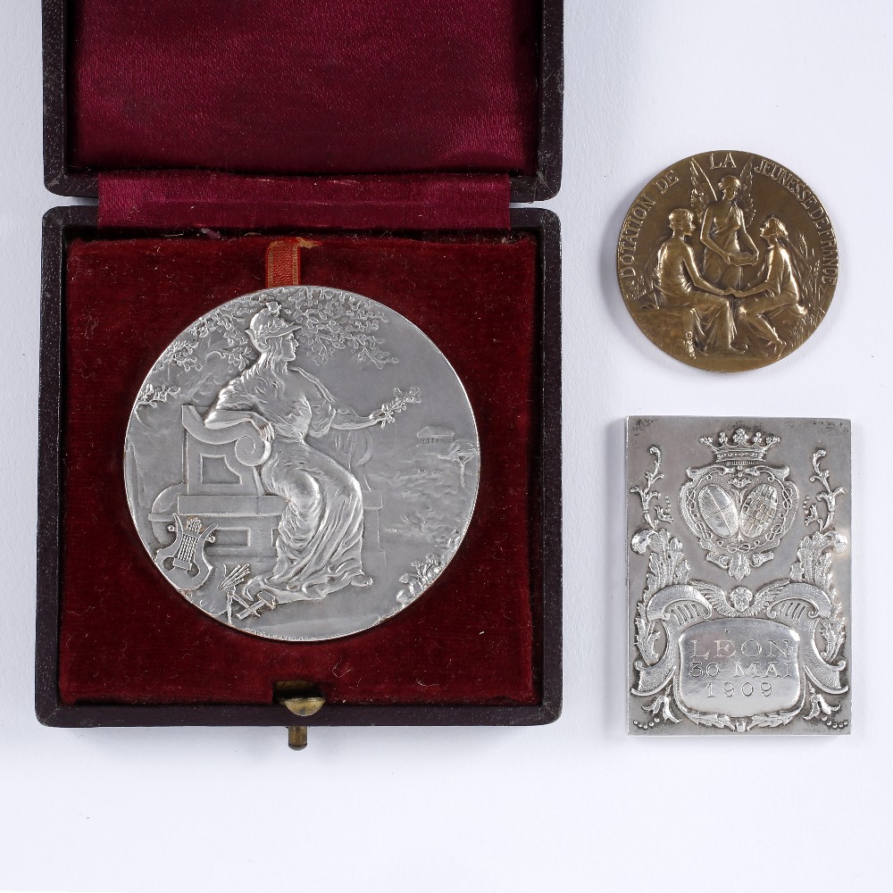R Bromgier (20th Century) 'Dotation de la Jeunesse de France' bronze medallion signed and stamped