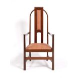 Manner of G. M. Ellwood for J. S. Henry Armchair mahogany, with inlaid motifs 121.5cm high, 57.5cm