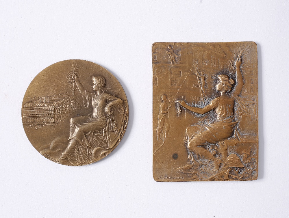 Félix Rasumny (1869-1940) 'Classical' two bronze medallions signed and stamped (2).