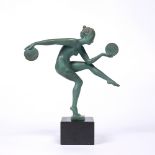 After Marcel Bouraine (1886-1943) Dancer with Cymbals signed 'Derenne' patinated spelter 25.5cm