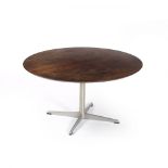 Heltborg Mobler Rosewood coffee table circular top on chrome base labelled 96cm diameter. This lot