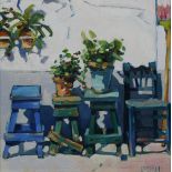 Lin Pattullo (b.1949) 'Courtyard Corner Portugal' signed (lower right) and titled (to reverse)