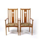 Reynolds of Ludlow Pair of armchairs, circa 1960 backs with pierced rail backs, over floral