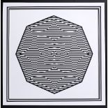 Frank Downton (b.1936) Black and white op-art signed (to reverse) hand cut vinyl 50cm x 50cm.