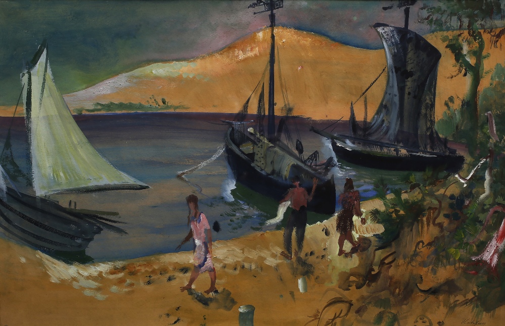 Paul Kuhfuss (1883-1960) 'Hohe Dune' Vidden (Boat Scene), 1939 signed in pen (lower right) mixed