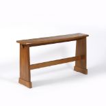 Manner of Cotswold School Oak organist bench curved front, pegged construction 68cm high, 127cm