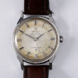 Omega 'Constellation' gents wristwatch with brown leather strap 3.5cm diameter.