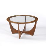 G-Plan Coffee table inset circular glass top 84cm diameter.