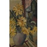 Cecily Sash (b.1925) Still life of yellow flowers signed (lower left) oils on board 36cm x 21cm.