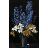 Thomas Todd Blaylock (1896-1929) Delphiniums signed (lower right) stencil proof on silk 38cm x