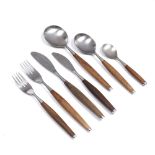 Wallin, Sweden 'Safir' design cutlery set, circa 1960 stainless steel with teak handles marked to