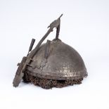 A Southern Indian Mughal iron helmet 18th century with chain mail and finials to the top, 21cm