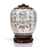 A Chinese famille rose large ginger jar late 19th Century having a ruyi border and bands of '