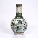 A Chinese famille verte vase 19th Century with panels of birds, prunus and river landscapes,