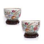 A large Chinese deep bowl Qianlong (1736-1795) exterior with famille rose enamel bird and flower