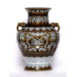 A large Chinese bronze shape archaic design vase early 19th Century with raised palmette, ruyi and