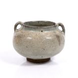 A Chinese Jun Yao two handled bowl Song/Yuan dynasty decorated with a greyish pale blue glaze, the