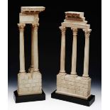 A PAIR OF 'GRAND TOUR' STYLE FAUX ALABASTER TEMPLE RUINS of corinthian column form, 59cm & 57cm h (