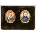 A PAIR OF 19TH CENTURY OVAL MINIATURE PORTRAITS of Sophia Maria Cockaine and John Reeves,