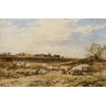 EDMUND MORRISON WIMPERIS (1835-1900) Sheep in an East Anglian landscape with windmill,