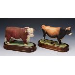 TWO ROYAL WORCESTER MODELS by Doris Lindner, Hereford Bull 1959, 23.5cm lg (badly damaged) on wooden