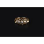 A SMALL COLLECTION OF JEWELLERY, comprising a Victorian half pearl and gem set dress ring, with