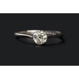 A DIAMOND SINGLE STONE RING, the old-cut diamond in eight-claw setting, white precious metal