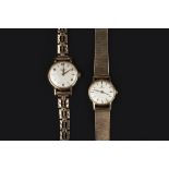 TWO LADY'S 9CT GOLD BRACELET WATCHES, the first with circular silvered dial and gilt baton