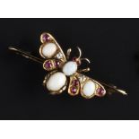 A VARI GEM-SET INSECT BROOCH, the body and wings highlighted with oval cabochon opals, circular-