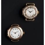 TWO GOLD CASED LADY'S WATCHES, the first with circular silvered dial, Arabic numerals and subsidiary