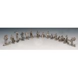 A SET OF FOURTEEN SILVER MENU HOLDERS depicting 'The Cries of London', largest 6.5cm high, London