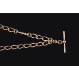 AN ALBERT CHAIN, of open curb-link design, with T-bar suspension and swivel clasp, stamped '9 .375',