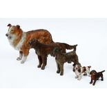 A PACK OF FIVE BRONZE COLD PAINTED DOGS in the Bergman style comprising a Collie, Red setter,