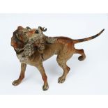 A BERGMAN STYLE BRONZE COLD PAINTED SCULPTURE of a gun dog retrieving a game bird, 12cm high